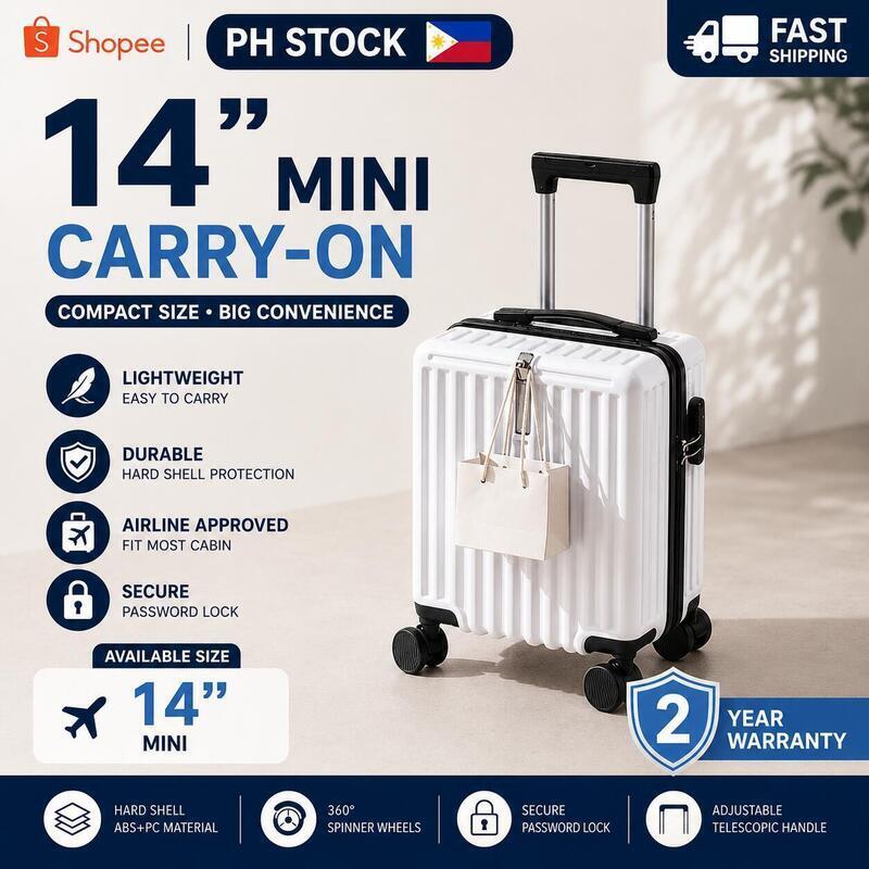 14 Inch Ultra Light Compact Hard Shell Hand Carry Cabin Luggage Portable Travel Suitcase