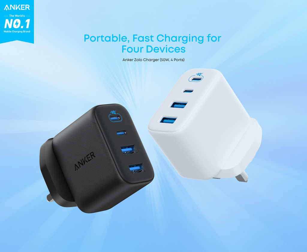 Anker Zolo 50W 4-Port USB C Charger Wall Adapter A121E