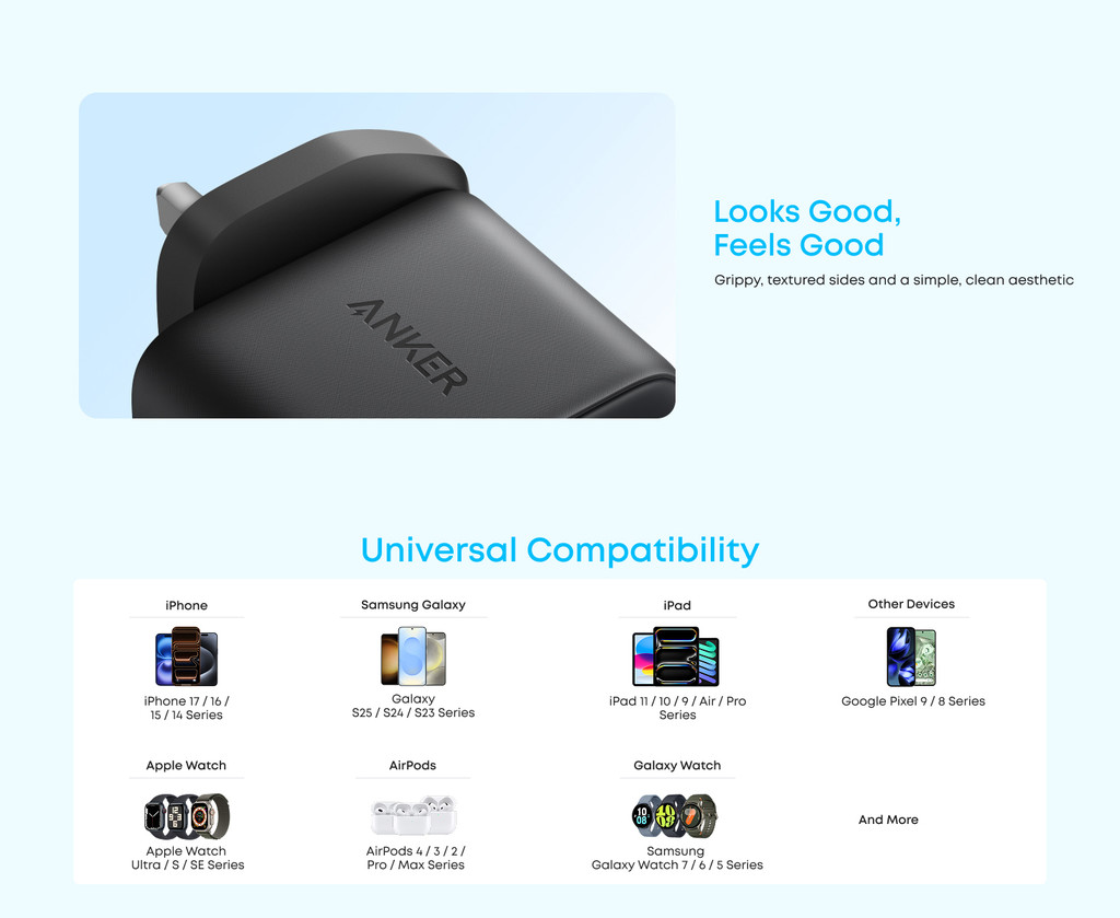 Anker Zolo 50W 4-Port USB C Charger Wall Adapter A121E