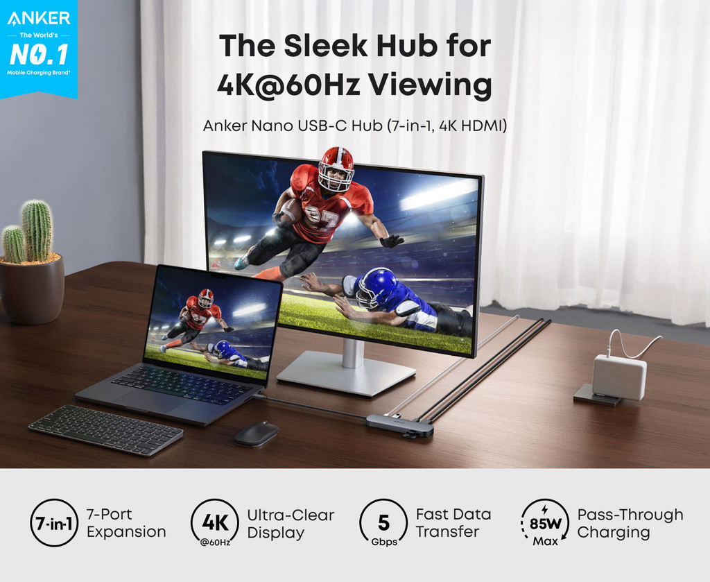 Anker USB C Hub, 7-in-1 Multi-Port USB Adapter for Laptops A83D2