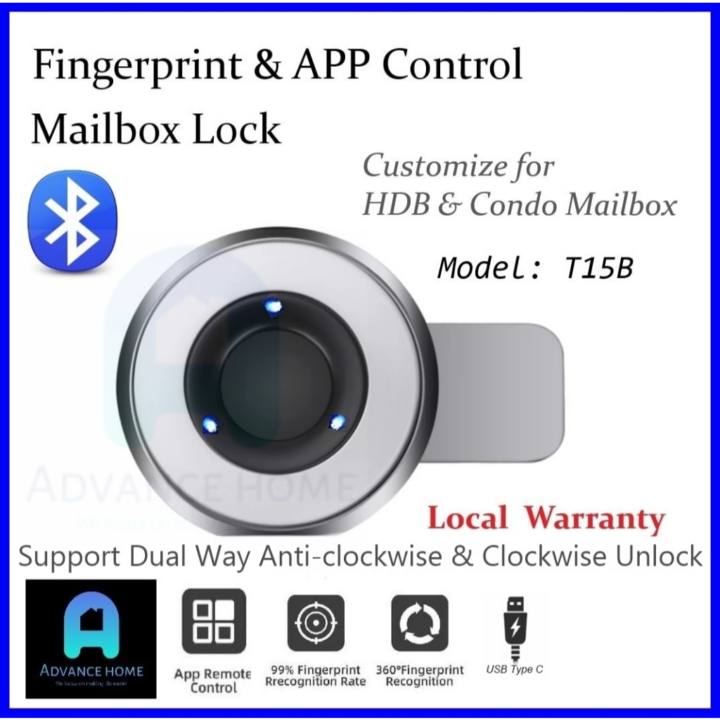 Fingerprint Mailbox Lock for HDB/Condo Letter Box Smart Lock Digital