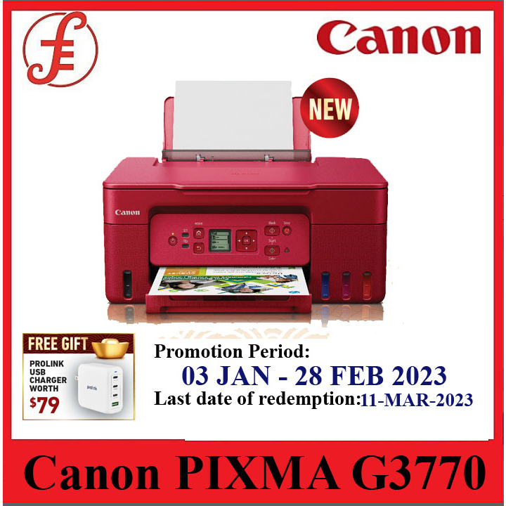 Canon Pixma G3770 Wireless Refillable Ink Tank All In One Colour Printer Color Printer Inktank 5186