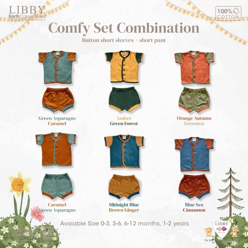 SG 0-12M | Restock! Cheapest! | Libby  Cotton Home Set | Earth   Color Series |  Baby Pyjamas  Newborn Clothes | Kids