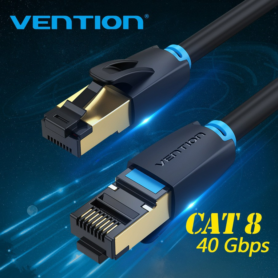 High Speed LAN Cable CAT8 Ethernet Cable SFTP Shielded 40Gbps 2000Mhz - Black, RJ45, 26AWG, Gold Plated Cat 8 Cable