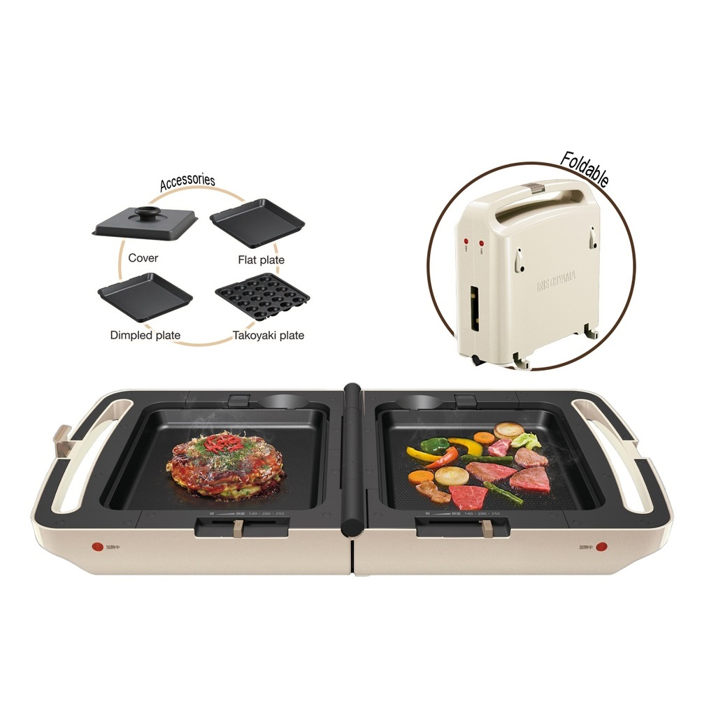 IRIS Ohyama DPOL301 DoubleSided Foldable Electric Grill Plate