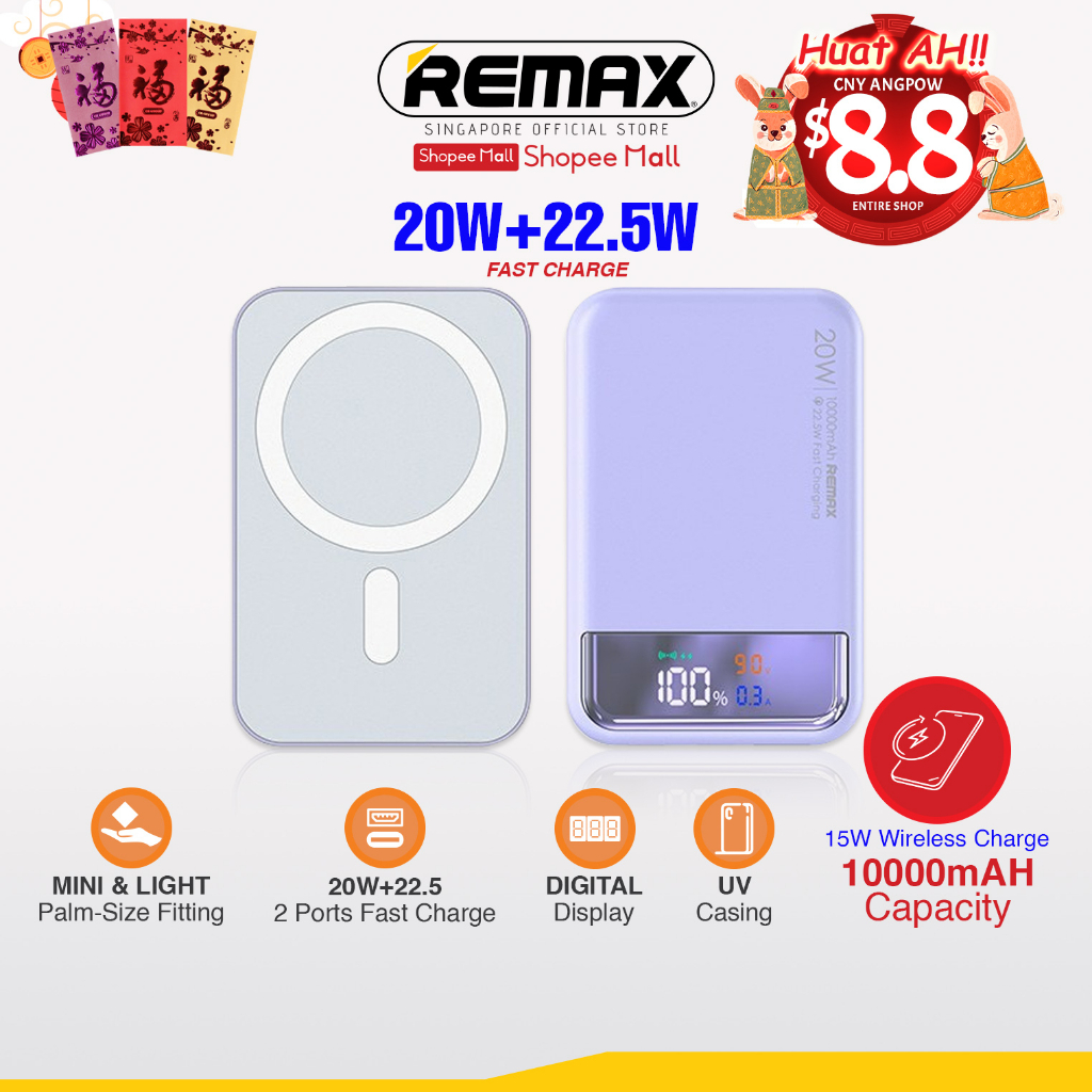 [Remax Energy] RPP-525 Yantor Series 10000mAH 20W + 22.5W +15W Mini ...