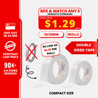 (3Rolls) Compact Double Sided Tape Masking Tape Clear White Tape Duct Tape Stationeries Warehouse Tape GoCHEEP #0