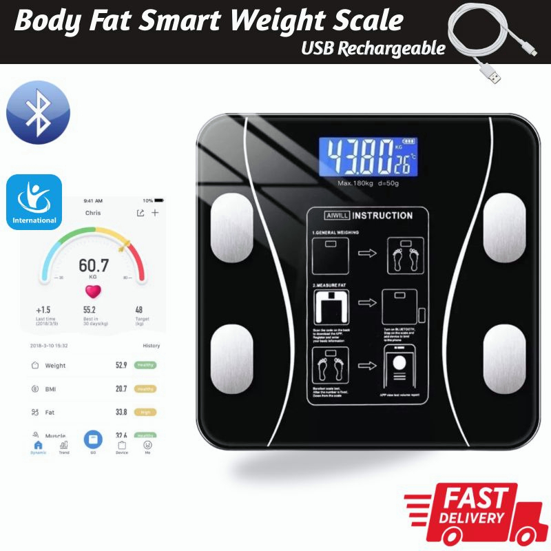Smart Bluetooth Body Fat Weight Scale 12in1 Digital Weight Loss