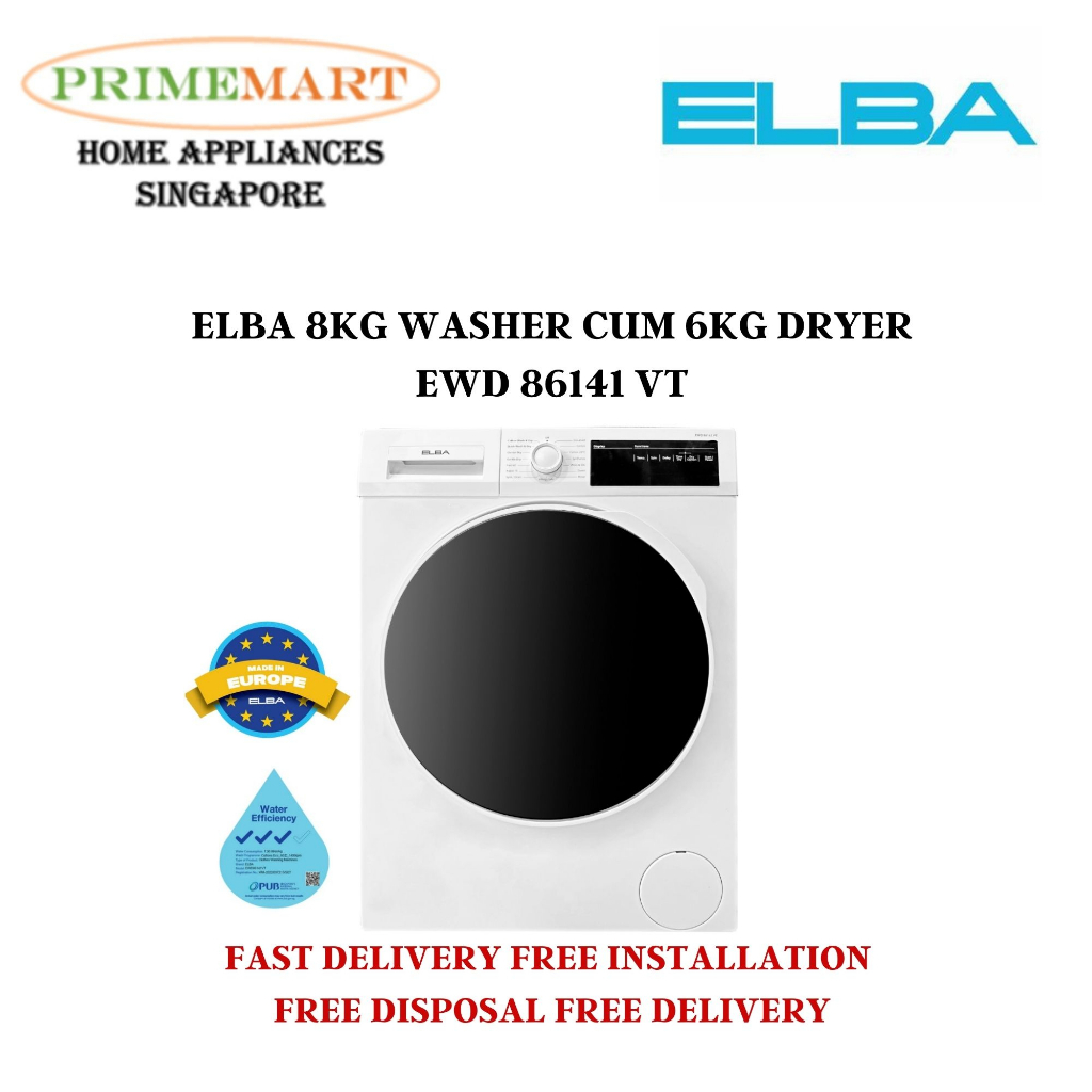 ELBA 8KG WASHER CUM 6KG DRYER EWD 86141 VT *FREE DELIVERY FREE INSTALL