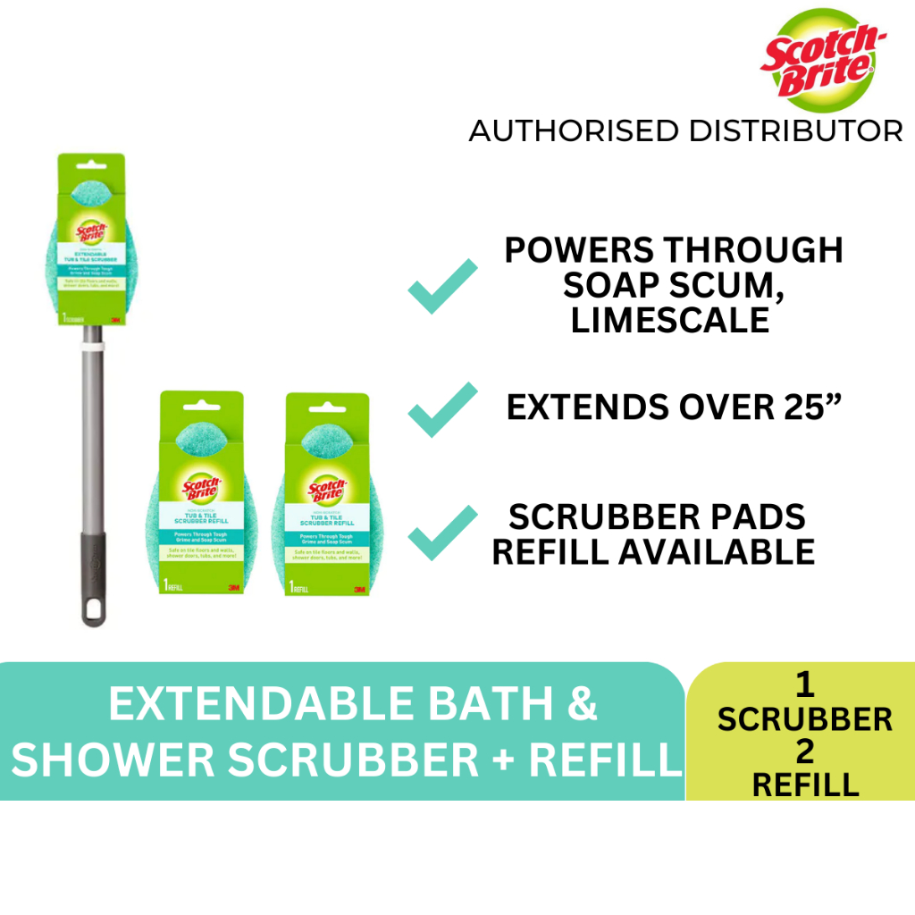 3M ScotchBrite Extendable Shower and Bath Scrubber 549 with two refill