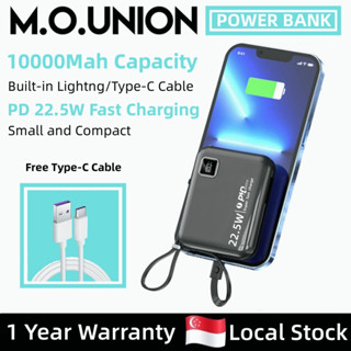 [SG Stocks]10000mAh Powerbank 22.5W PD Fast Charging Portable Battery Charger With Built-in Lightng/Type-C Cables