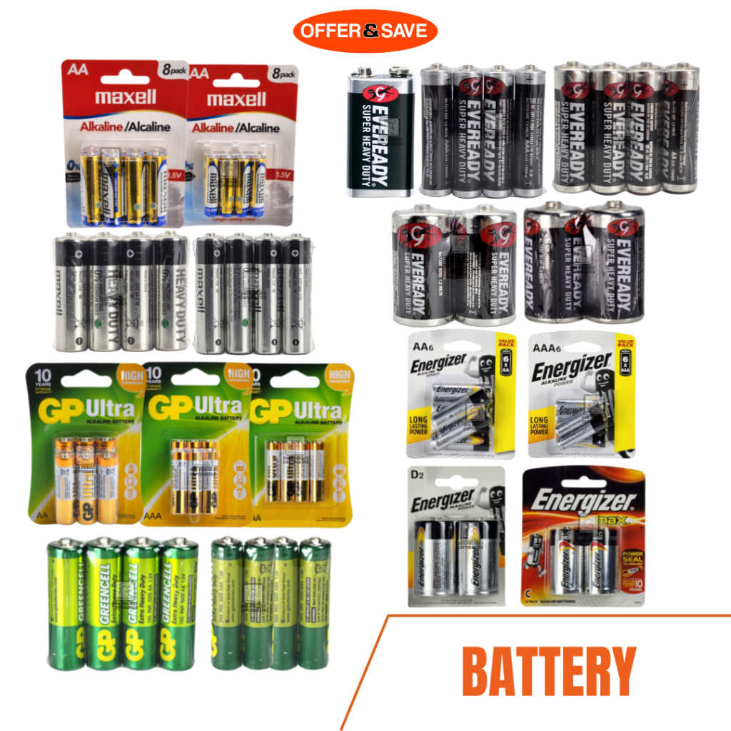 All Battery [ Eveready / Maxell / GP / Energize ] AA / AAA / D size