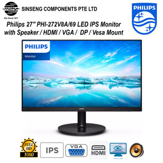 Philips PHI-272V8A LED IPS 27” inch Monitor with SPEAKER/HDMI/VGA/DP/VESA Mount