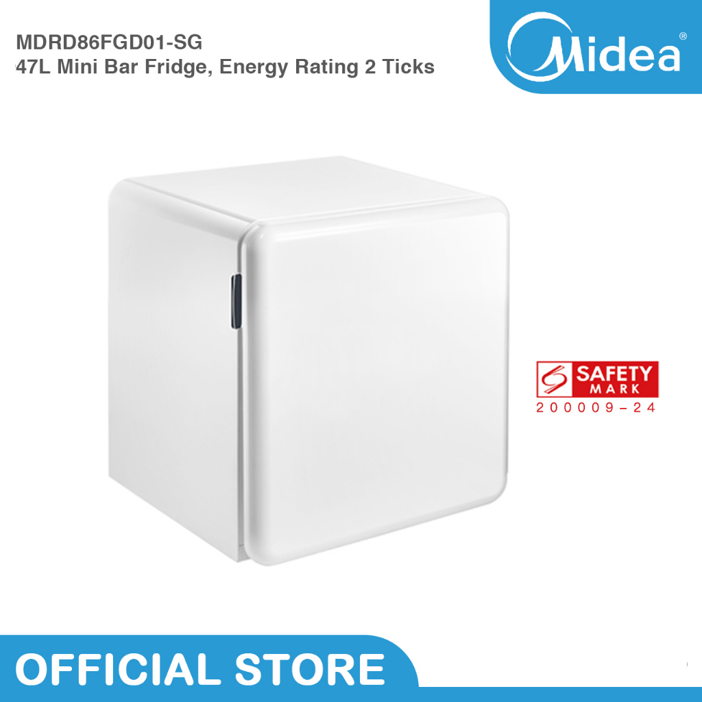 Midea 47L MDRD86FGD01SG White Mini Bar Fridge, Energy Rating 2 Ticks