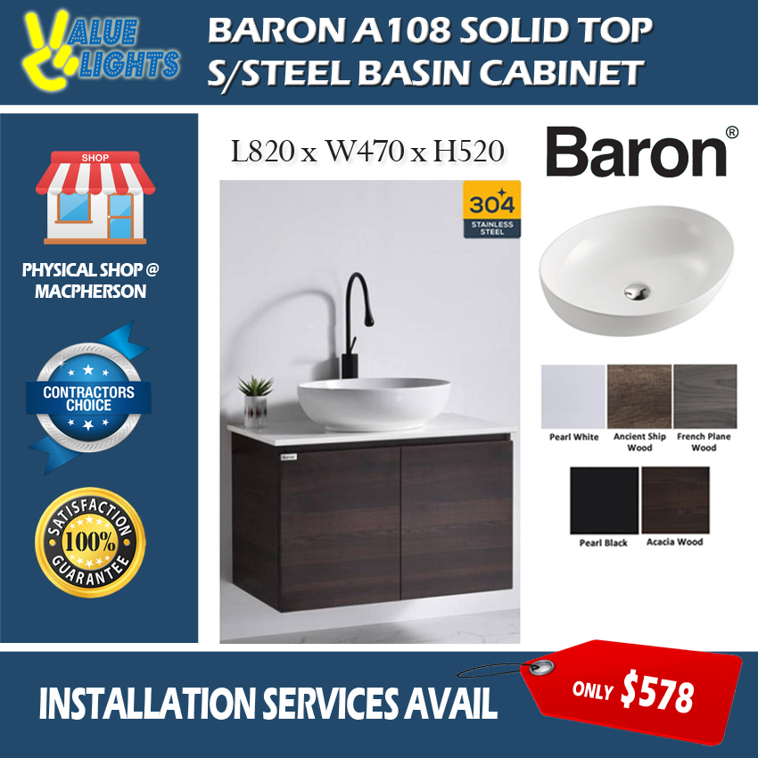 Baron A108 Solid Top Phoenix Platform with Top Mount Basin & Stainless