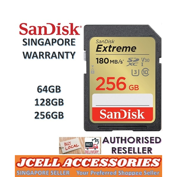 Sandisk Extreme SD Card 4K U3 V30 UHSI C10 180MB/s Read 130MB/s Write