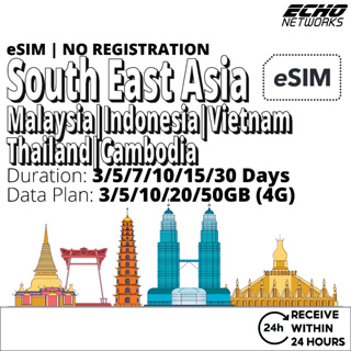 [eSIM] Malaysia | Indonesia | Vietnam 3/5/7/15/30 Days 3/5/10/20/50GB(4G)