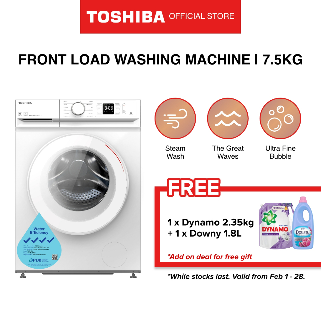 Toshiba TWBL85A2S T11 White Front Load Washing Machine with WiFi