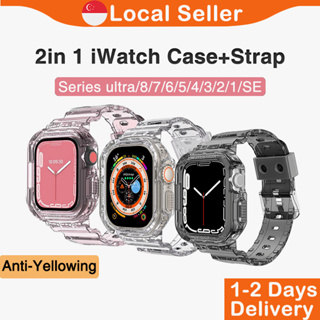 Phonebeyond Transparent iwatch Strap and Case 2in 1 Soft TPU Waterproof iwatch for Series Ultra/8/7/6/5/4/3/2/1/SE