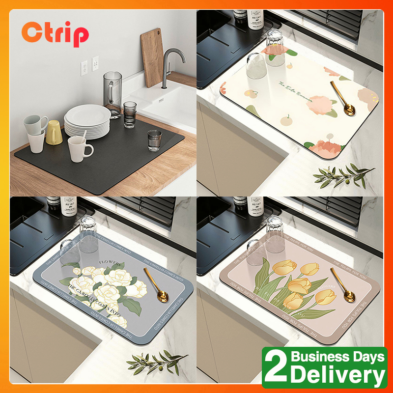 [SG STOCK] Soft Diatomite Absorbent Pad Dish Drying Mat Kitchen Absorbent Mat Coffee Machine Sink Mat Protector