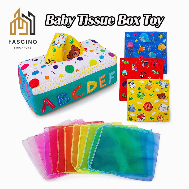 【SG】My First Baby Tissue Box Soft Stuffed High Contrast Crinkle Montessori Square Sensory Toys Juggling Rainbow Dance Sc