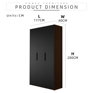 Homez 200cm 3 Door Wardrobe With Black Metal Handle - HMZ-FN-WD-6008 #8