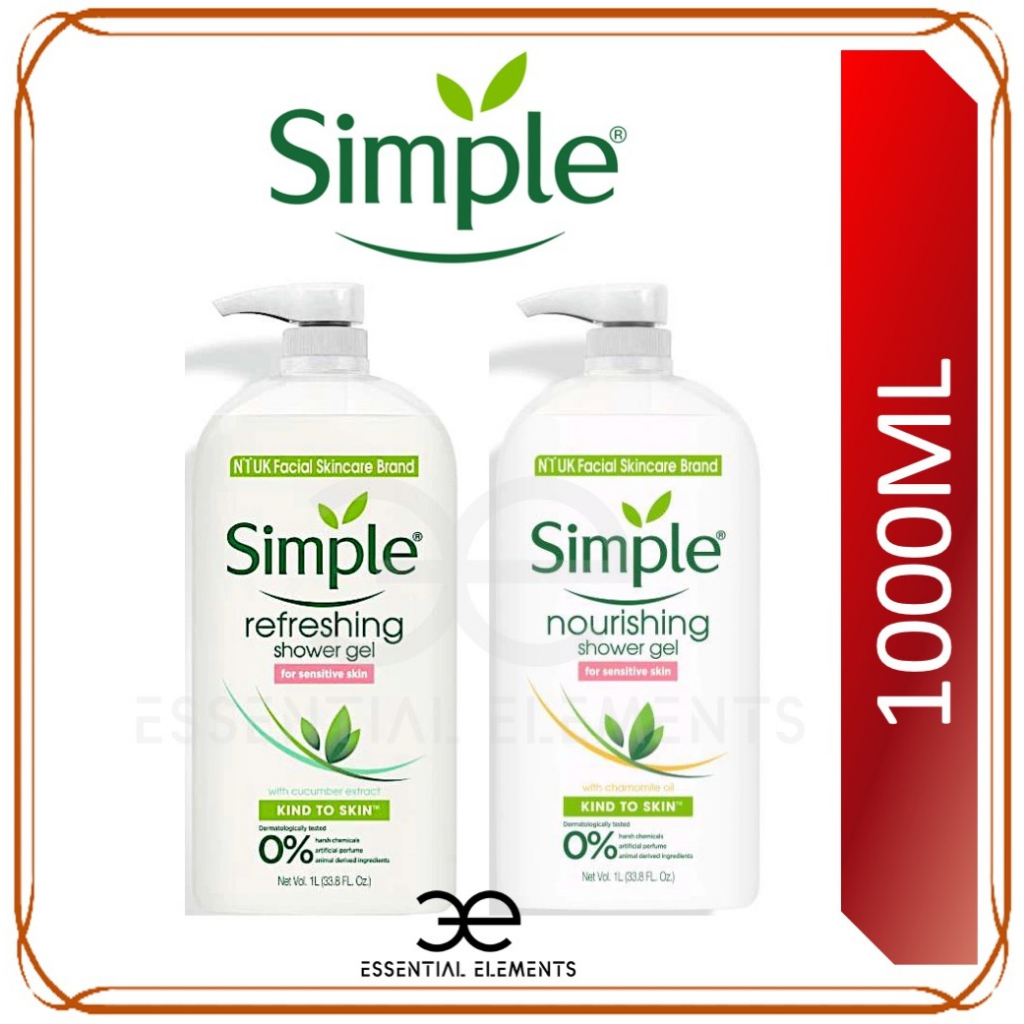 SIMPLE Body Wash Shower Gel 1L For Sensitive Skin, Refreshing