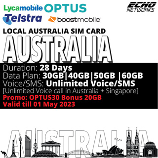 28 Days Local Australia SIM 30GB|40GB|50GBGB (4G) + Unlimited Voice Call