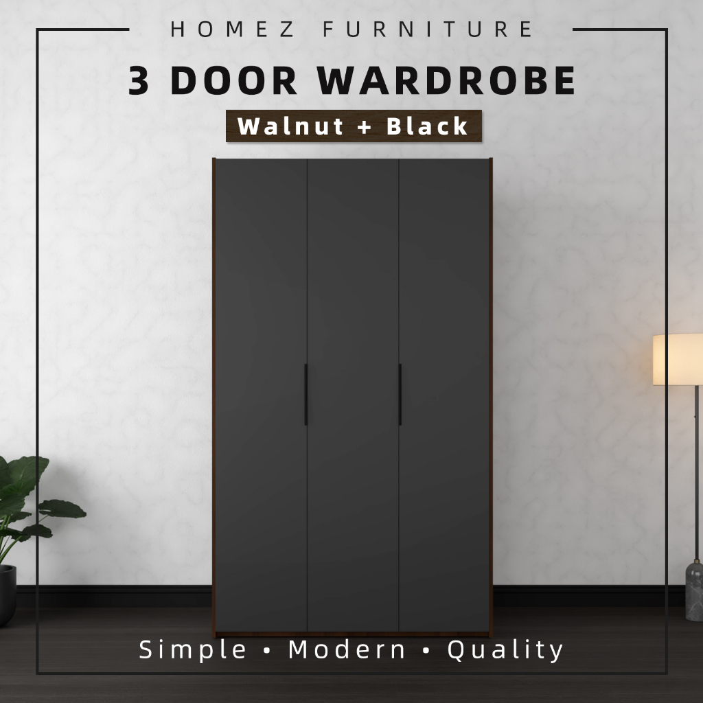 Homez 200cm 3 Door Wardrobe With Black Metal Handle - HMZ-FN-WD-6008