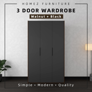 Homez 200cm 3 Door Wardrobe With Black Metal Handle - HMZ-FN-WD-6008 #2