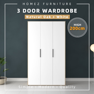 Homez 200cm 3 Door Wardrobe With Black Metal Handle - HMZ-FN-WD-6008 #0