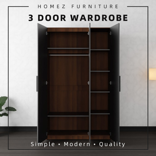 Homez 200cm 3 Door Wardrobe With Black Metal Handle - HMZ-FN-WD-6008 #3