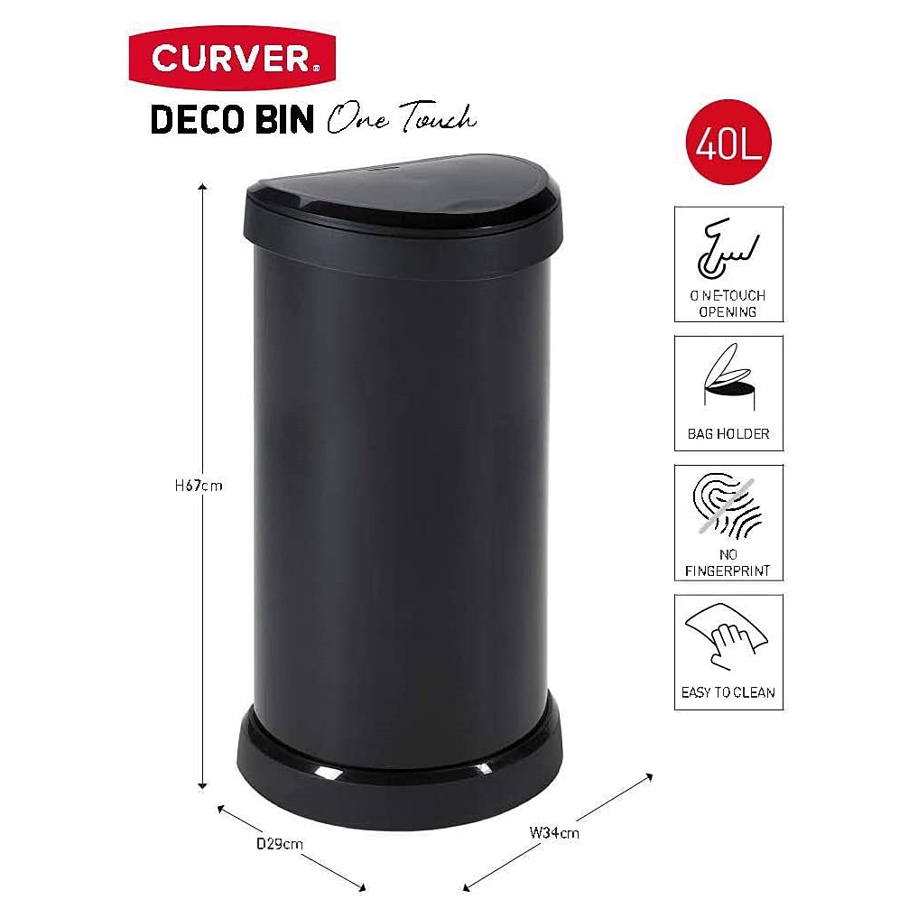 Curver 40L Deco Push Bin Black Waste Bin By Shopee