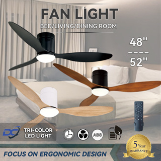 Runze Ceiling Fan 48”/52” With Ceiling Fan With Led Light Tri-Color  Light Remote Control Ceiling Light 5-YEAR-WARRANTY