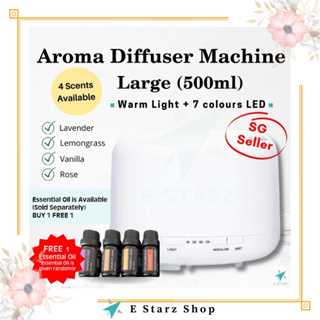 [SG Seller] 500ML Air Humidifier Aroma Diffuser Ultrasonic Diffuser 7LED Light Colour / Aromatherapy Essential Oil 10ML