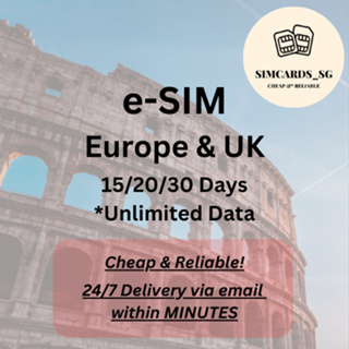 Europe & UK 15/20/30 Days Unlimited Data [eSIM] CHEAPEST IN SG!