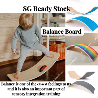 [SG] Wooden Balance Board Wobble Balance Board for Kids Yoga Board Body Training Rocker Board natural Wood Curvy Board