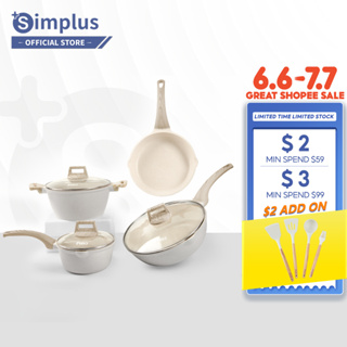 Simplus Fry Pan Wok Soup Pot Saucepan with Lid Maifan Stone Pour Spout Induction Gas Stove Compatible Baby Food Stewing