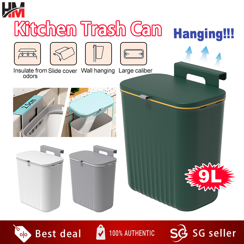 [SG Ready stock] Hanging Kitchen Rubbish Bin with Lid Waste bin dustbin Trash Bins Garbage Recycling Bin 厨房垃圾桶