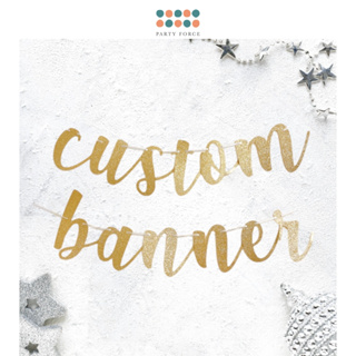 Happy Birthday Banner Custom Cursive Glitter Gold Script Font Banner