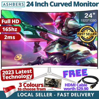 PROMO 24 inch Ultra-Thin Curved Monitor Screen, LED Computer Gaming Display 24” 165Hz - 1920x1080 Full HD - Free HDMI