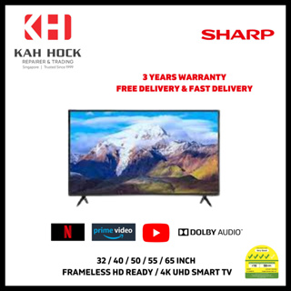SHARP 32/40/50/55/65 INCH FRAMLESS HD READY SMART TV - 3 YEARS MANUFACTURER WARRANTY + FREE DELIVERY