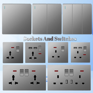 Switch Socket Nordic style Socket switch Fast Charging Power Socket Large panel Light switch 2-year warranty Wall switch