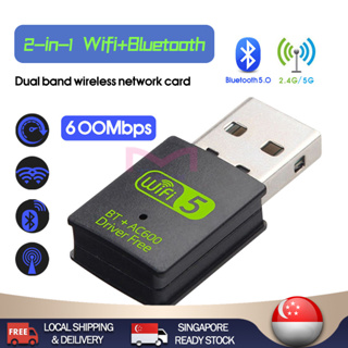 [✅SG Ready Stock] USB Wireless Wifi/Bluetooth Adapter 600Mbps Wifi Dongle Dual Band 2.4G/5G Wi-Fi Receiver for Laptop PC