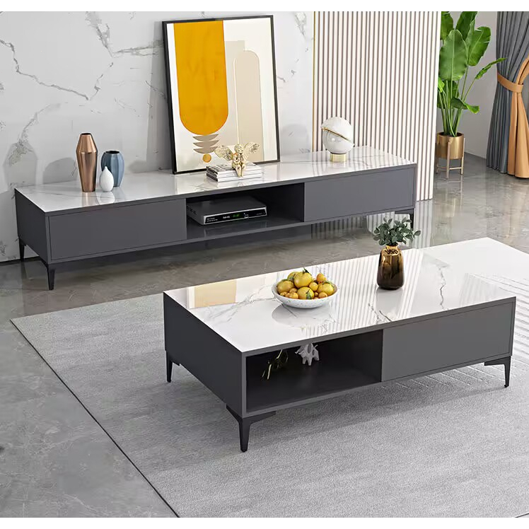 SG-In Stock Marble TV cabinet floor cabinet coffee table combination cabinet storage cabinet against the wall TV stand