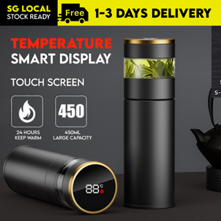 [SG STOCK] Smart LED Bottle 316 Grade Stainless Steel Thermos Thermal Flask Measure Temperature Display 450ML
