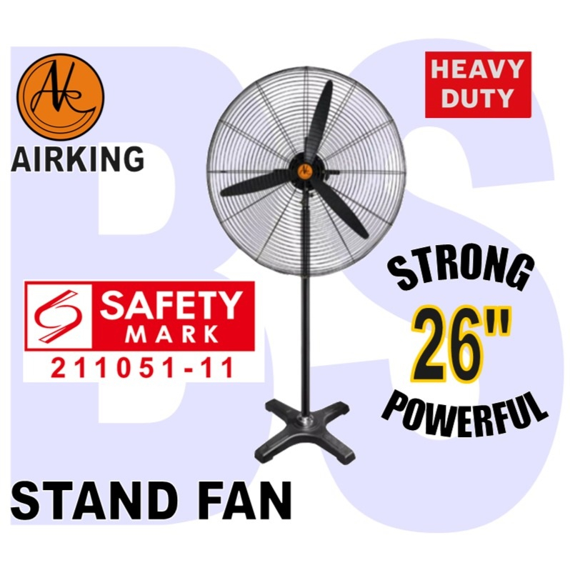 AIRKING Industrial Stand Fan 24" & 26". Home fan. Heavy Duty. SAFETY MARK 3 speed. oscillation.