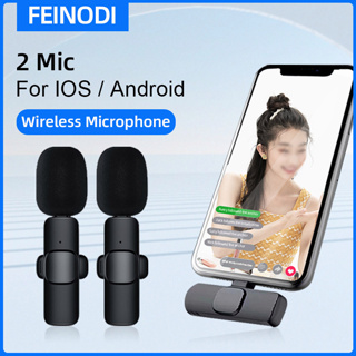 FEINODI Wireless Lavalier Microphone Portable Audio Video Recording Lapel Mic For i-Phone Android DSLR Camera Vlog Live