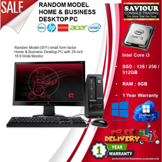 Refurbished Random Model HP Lenovo Acer Dell Intel Core i3 Home & Business Desktop PC & Monitor with 6 month warranty