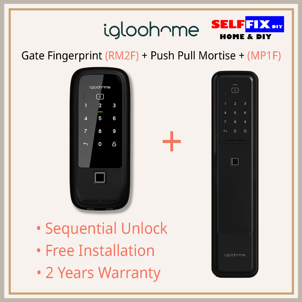 Igloohome Bundle - Rim Lock Metal Gate Fingerprint (RM2F) + Push Pull Mortise (MP1F)